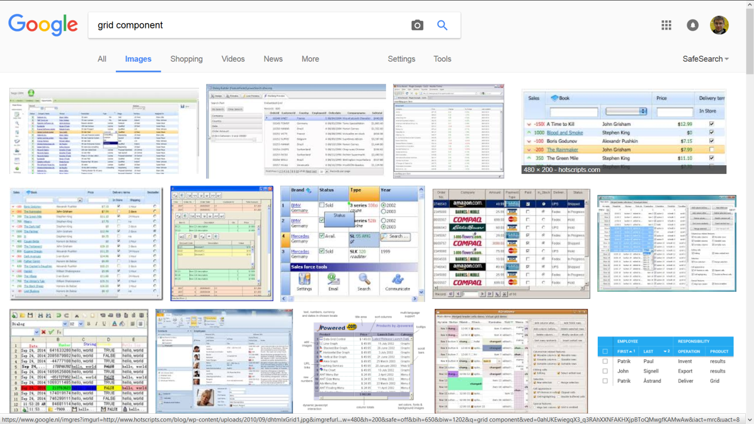 The result of the Google image search by 'grid component' keyword
